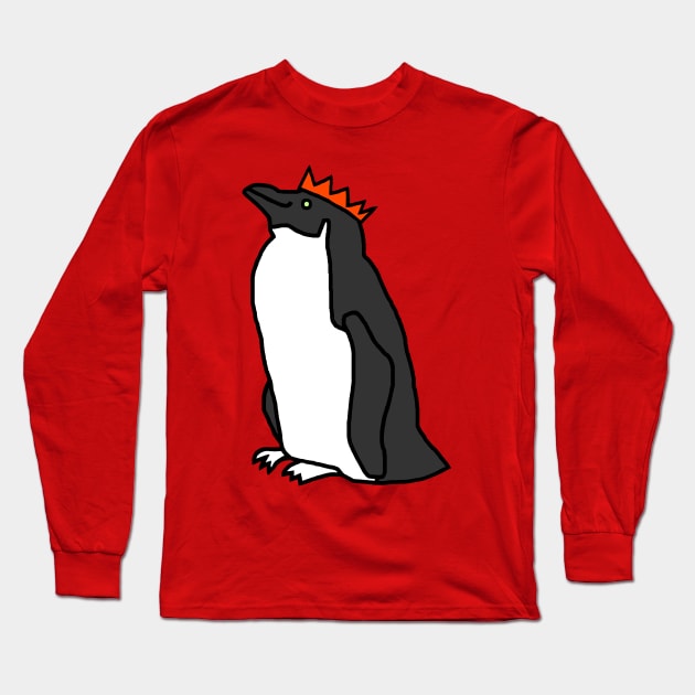 Penguin wearing a Red Party Hat Long Sleeve T-Shirt by ellenhenryart